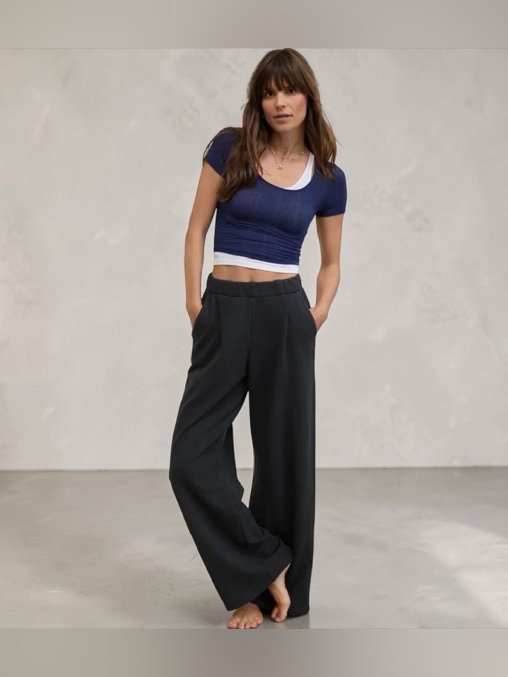 OFFLINE by Aerie The Hugger Wide Leg Pants Black High Rise Lounge Size M